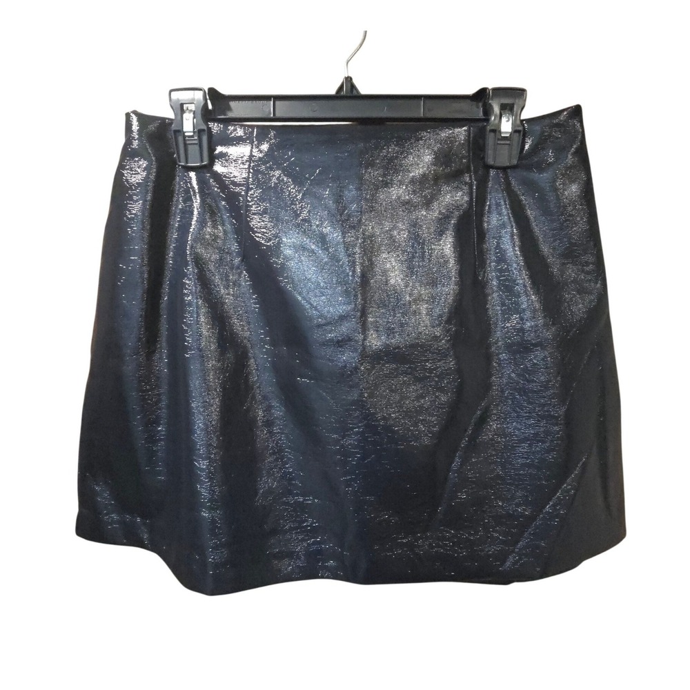 Abercrombie & Fitch Metallic Black Vegan Leather Skort Medium Side Zip Mini EUC